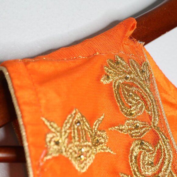 Stunning Orange & Gold Embroidered Anarkali Gown Indian Dress Suit Wedding - Picture 11 of 16